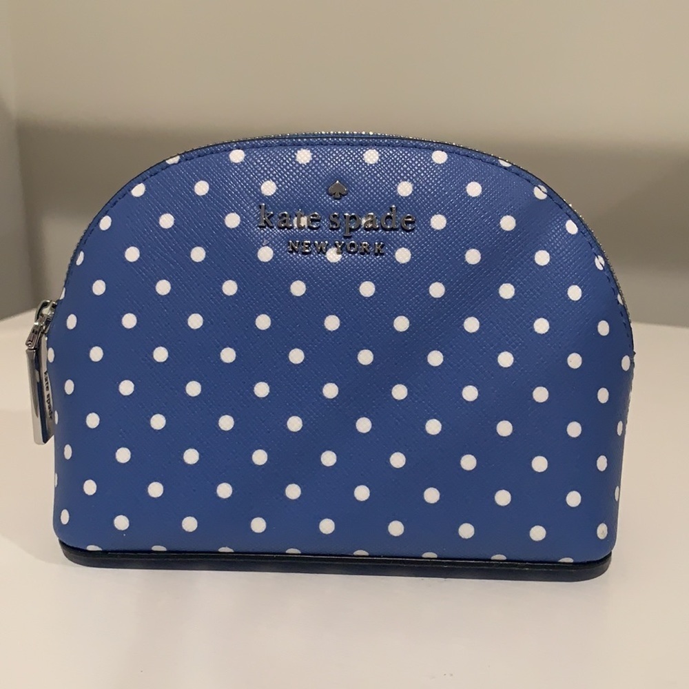 Kate Spade blue & white polka dot makeup case.  New